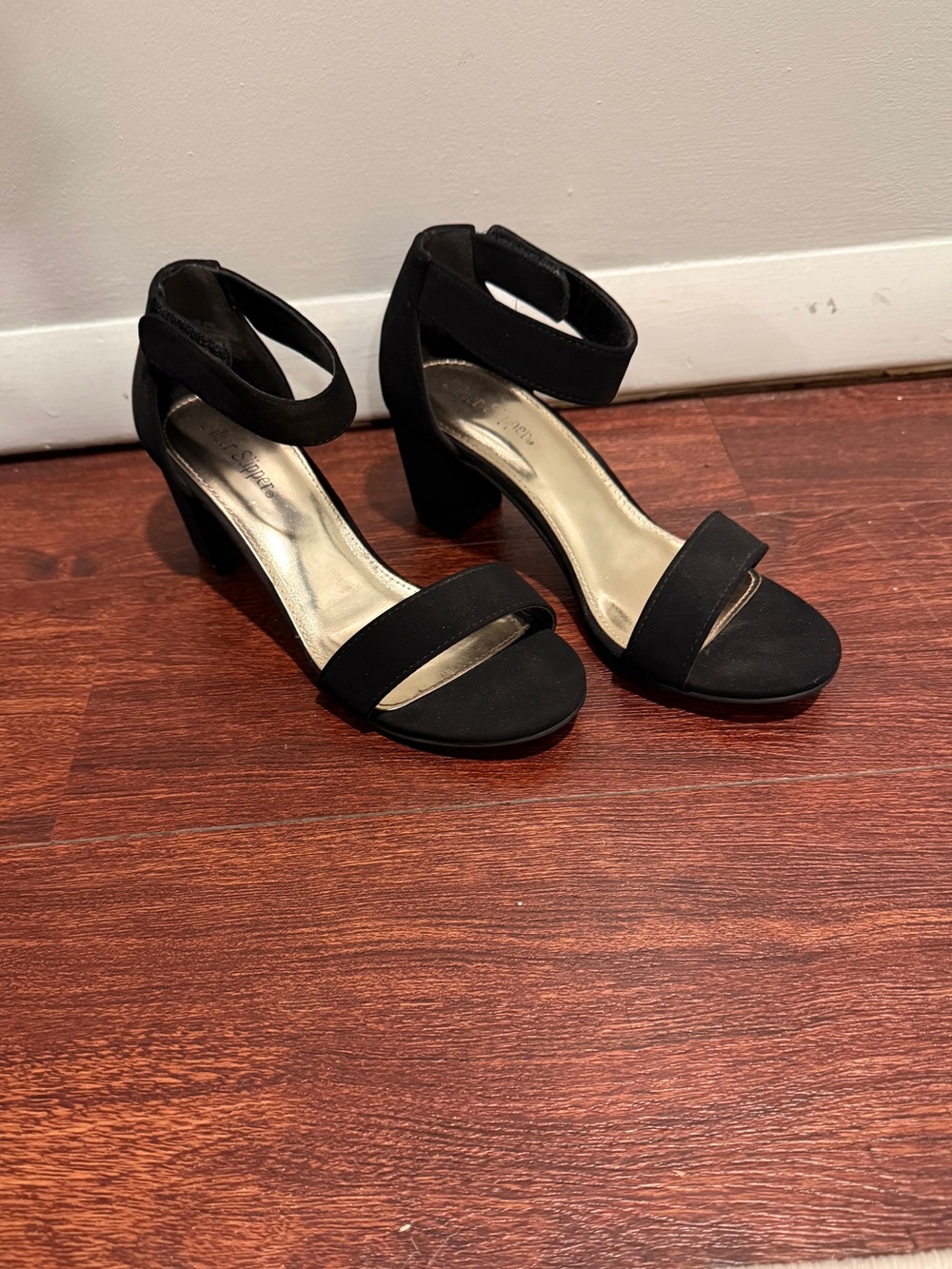 Girls Black Faux Suede Heeled Sandals